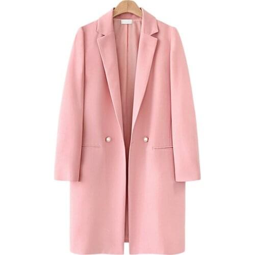 New Women Blazer Long Sleeve Blazers Solid Coat Slim Office Lady Jacket Female Tops Suit Blazer Large size Mid-long Overcoat J28
