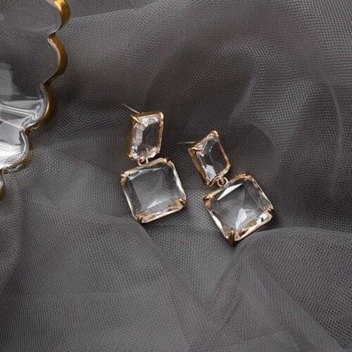 Korean New Style Luxury Elegant Shiny Square Crystal Dangle Earrings for Female Party Jewelry