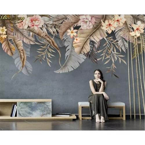 Beibehang wallpapers for living room Custom wallpaper Nordic flower plant leaf TV background wall painting papel de parede