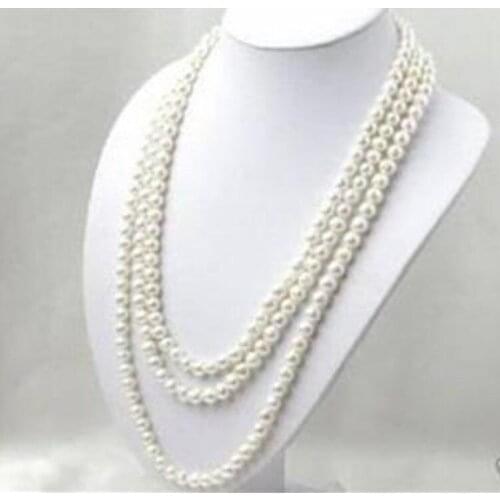 LONG 80 INCHES 7-8MM WHITE AKOYA CULTURED PEARL NECKLACE beads Hand Made jewelry making Natural Stone