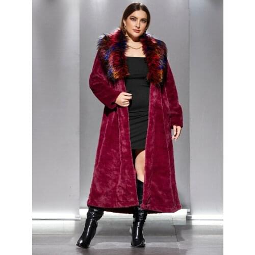 Womens high quality artificial rabbit fur coat in winter luxury long fur coat loose spell magic color fox Lapel coat thick warm