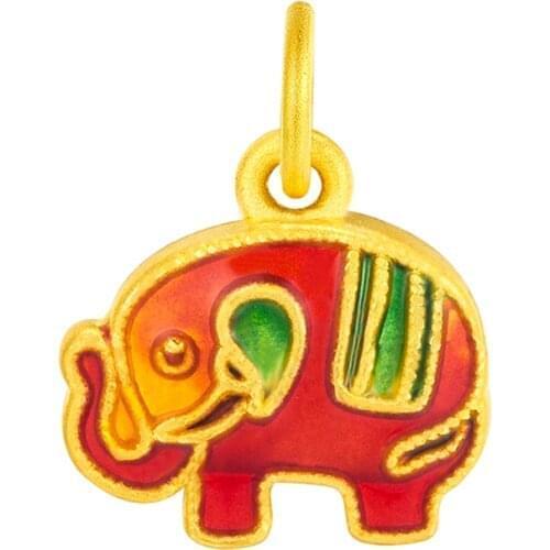 24K Yellow Gold Pendant 3D 999 Gold Elephant Necklace Pendant