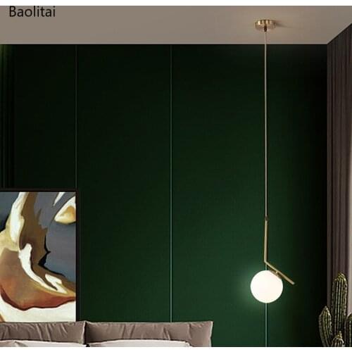 Nordic Pure Copper Pendant Light E27 220V Modern Backdrop Bedside Bedroom Living Childrens Room Glass Ball Home Decorate Lamp