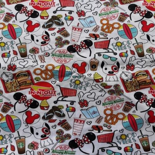 Mouse Hair Band Gloves Ice Cream Lollipop 100% Cotton Fabric for Girl Clothes Bedding Set Hometextile Cushion Cover Backpack DIY
