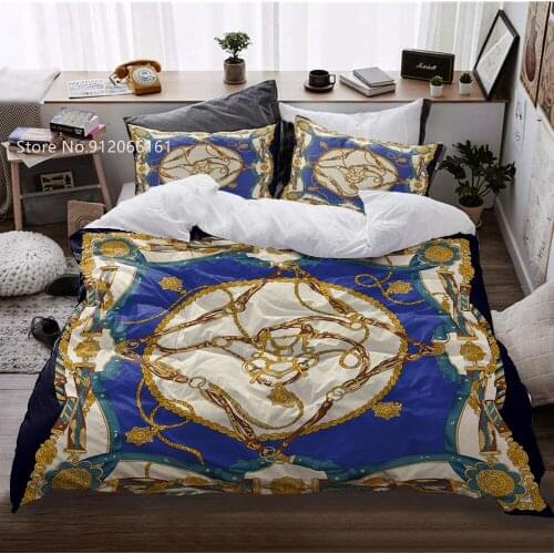 Luxury Gold Chain Bed Quilt Cover European Pattern Duvet Cover For Bedroom Bedding Set 3D Print Double Queen King Bed Cover Set
