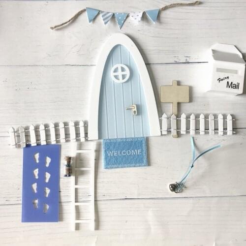 Hand Made Baby blue Fairy door great gift for girls room miniature pretend play magic fairies tooth fairy door Gift for girls
