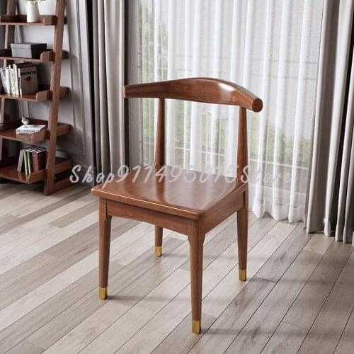 Nordic Household Solid Wood Dining Chair Simple Dining Table Back Chair Modern Desk Restaurant Milk Tea Cafe Horn Chair