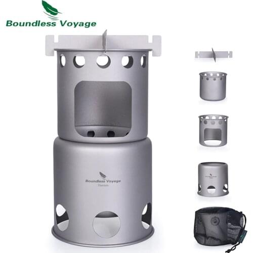 Boundless Voyage Folded Outdoor Titanium Camping Wood Stove Portable Wood Burning Stove Alcohol Stove With Camping Pot Set