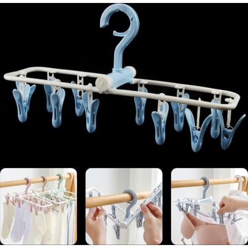 12 Clips Foldable Underwear Socks Clothes Hanger Laundry Airer Drying Rack Fashion