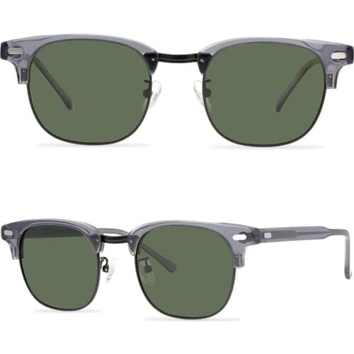 Luxury Brand Square Acetate Metal Sunglasses Men Vintage Transparent Half Frame Polarized Sunglasses Yuke Punk Style Fashion