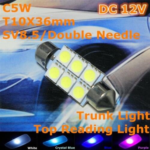 12V LED Car Double Needle Bulb Lamp(2*3*5050 SMD Lamp)C5W 36mm for Top Reading Trunk Licence Board Light