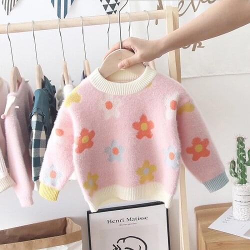 Girls Sweater 2020 Autumn Winter Warm Long Sleeve Floral Knitted Clothes Kids Thick Tops Toddler Childrens Pullover for Girls