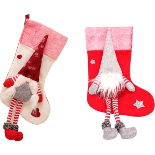 Long Leg Gnome Christmas Stockings Xmas Elf Santa Doll Element Stocking for Family Country Rustic Personalized Holiday Indoor La