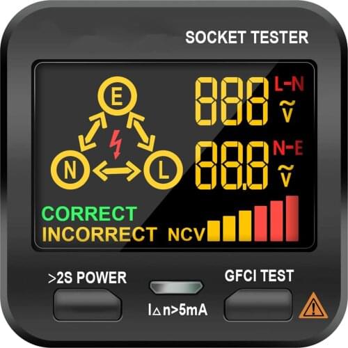 Outlet Tester 3 Results Display,Integrated Voltage Detector,Receptacle Socket Circuit Analyzer US Wall Plug Leakage Checker