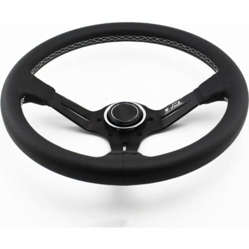 Universal 14" Soft Leather Steering Wheel Mid Deep Dish for OMP Racing Drifting White Stitch Fittings
