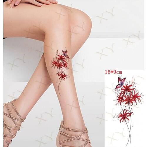 Waterproof Temporary Tattoo Sticker Higan Flower Butterfly Flash Wing Gun Rose Body Art Arm Fake Sleeve Tatoos for Women Men
