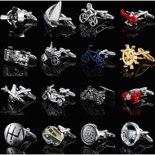 Brass high quality electroplated enamel spray painting technology mens French shirt Cufflinks airplane boat motorcycle Cufflink