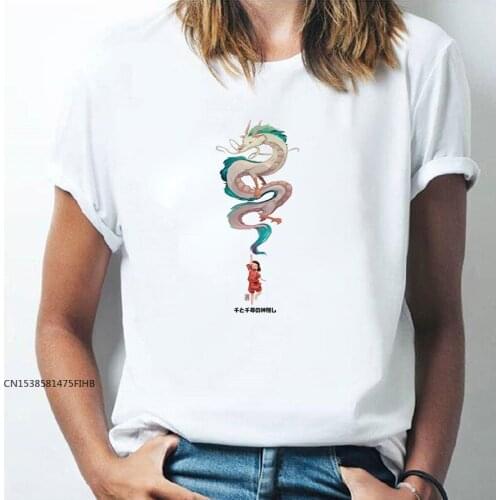 Chihiro Haku Spirited Away T Shirt Studio Ghibli Tshirt Japanese Anime Graphic Harajuku Female T-Shirts 90S Tee Tops COTTON