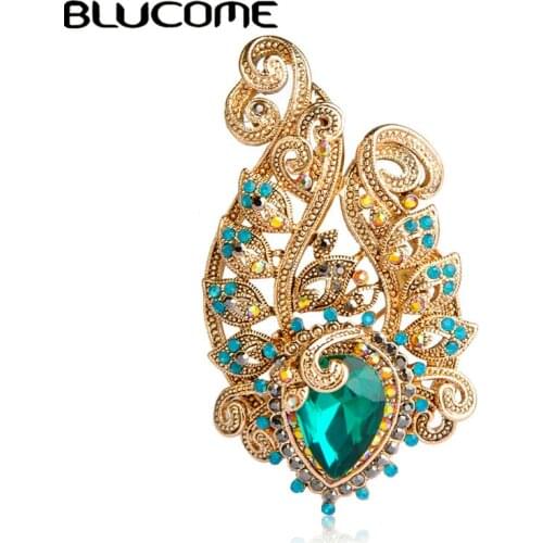 Blucome Green Flower Vintage Brooch Corsage Brooches For Party Women Ladies Dress Hairpins Scarf Jewelry Broches Mujer Pin Up