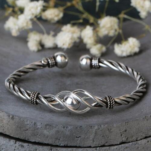 Fyla Mode Real Pure 100% 925 Sterling Silver Bangles Women Bracelets Twisted Rope Bangle Vintage Wedding Adjustable Bracelet