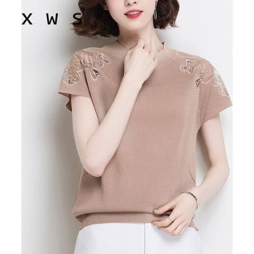 Summer Women sexy lace Pullover Tops Short Sleeve Fashion Pull Femme Hiver Elegant Ladies Knitwear oversize sweater 2020