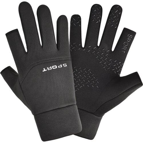 Winter Riding Gloves Fingerless Men And Women Plus Velvet Warm Waterproof Fishing Missing Two Fingers Full Finger Gloves