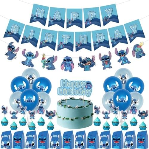 1 set Lilo & Stitch Party Stitch Latex balloon Banners Colorful flags Boy and girl Childrens birthday party decoration set