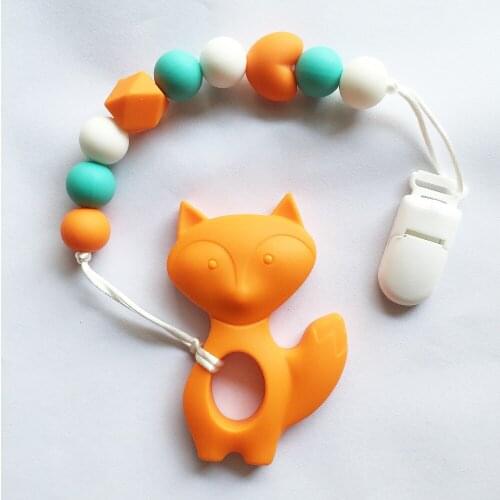 10 pieces/lot ) 100% Silicone BPA free Fox Teether Silicone Pacifier clip Necklace Pendants