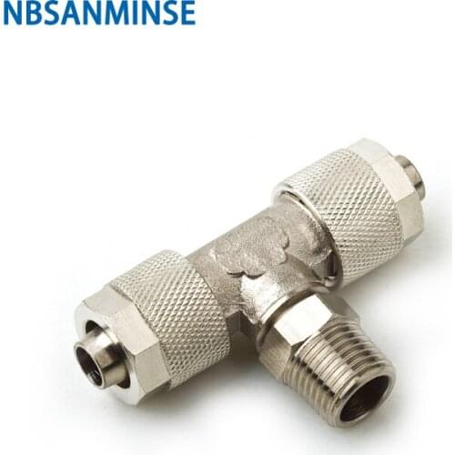 10Pcs/lot BT Brass Push on thread T type fitting pneumatic air tube fitting Full metal fitting NBSANMINSE
