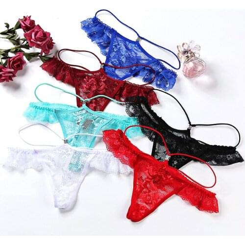 2021 European Style Sexy Thong Womens Underwear Fashion Hollow Out Comfort Briefs Female Transparent G-String Sexy Lace Panties
