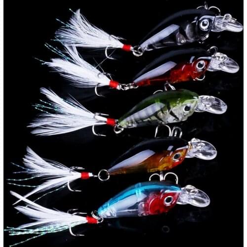 5pcs/lot 3.6cm 3.5g Artificial Fishing Lures Crank Baits Mini Crankbait With 3D Eyes and Feather
