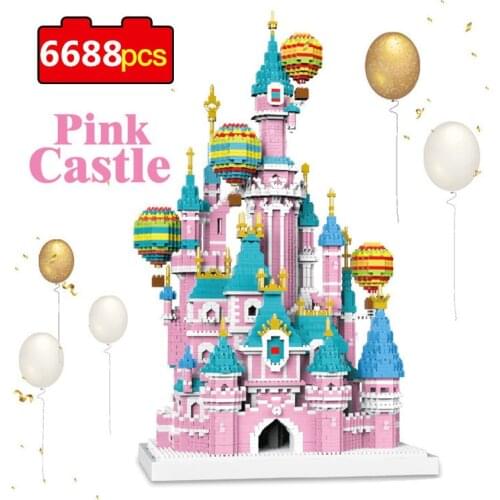 6688pcs Pink Castle 3D Model DIY Mini Diamond Blocks Bricks Fantasy Architecture Micro Blocks Bricks Toys for Children Kid Gifts