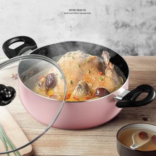 Non-stick pot double-eared rice stone soup thickened double bottom pot home cooker pot induction cooker gas cooke