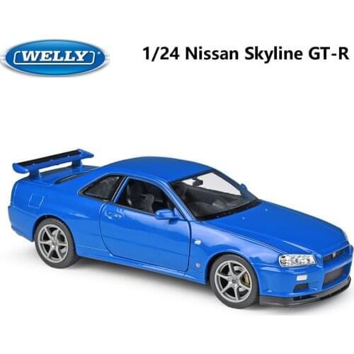 WELLY Diecast 1:24 Scale Car Toy Nissan Skyline GT-R R34 Model Car Simulator Alloy Metal Classic Toy Car For Kid Gift Collection