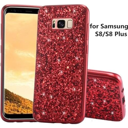 KQJYS Glitter Crystal Case for Samsung Galaxy S8 Plus Bling Flash Powder PC+TPU Phone Case for Samsung S8 Plus S8 Back Cover