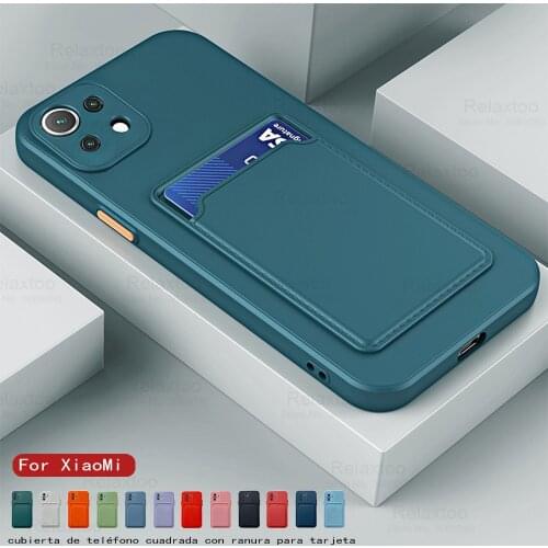 Card Slot Holder Square Soft Silicone Shockproof Coque For xiaomi 11 lite ultra 11i redmi 9t 9 a c note 10s 10 pro max 8 9s Case