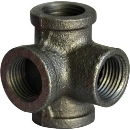 DN15 DN20 DN25 Four Way Pipe Fitting Black Malleable Iron Side Outlet Elbow Industrial Cast Iron Tee Corner Crafts Book Shelf