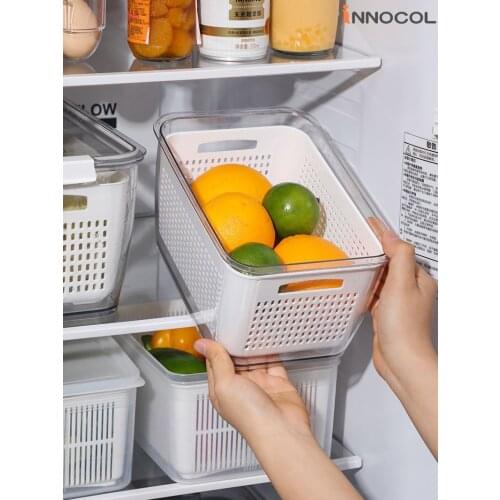 Double-Layer Drain Basket Lid Kitchen Storage Container Refrigerator Multifunctional Plastic Organizer Food Keep Fresh Canister