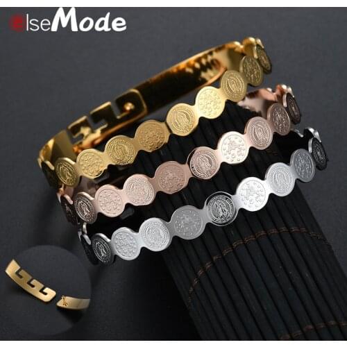 ELSEMODE Charm Virgin Mary Bracelet Cross Stainless Steel St Benedict Bangle Men Women amulet For Christian Religious Talisman