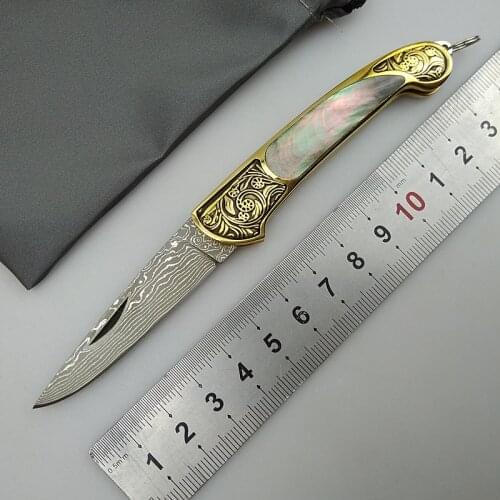 KESIWO Damascus blade folding knife key chain ring pocket survival small camping knives outdoor fruit gift rescue EDC tool