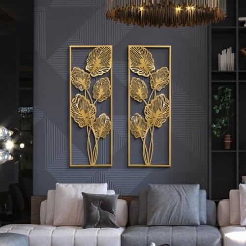 Chinese Wrought Iron Ginkgo Leaf Wall Hanging Decoration Home Livingroom Wall Sticker Crafts Porch Aisle Corridor Wall Murals
