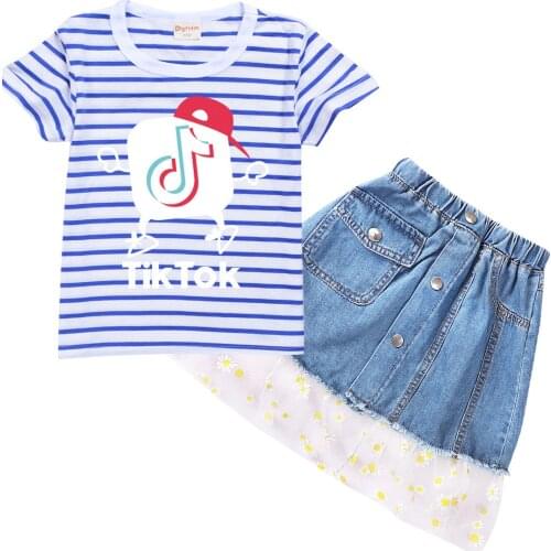 TIK TOK Kids Clothes Set Baby Girls sleeve Tops T-shirt+Denim A-line Shorts 2pcs Sets Boys Outfit