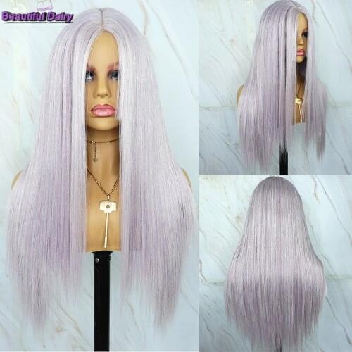 Beautiful Diary Silky Straight Synthetic Wigs Futura Hair Synthetic Wig Purple Color Ombre Wigs Heat Resistant Fiber Wigs