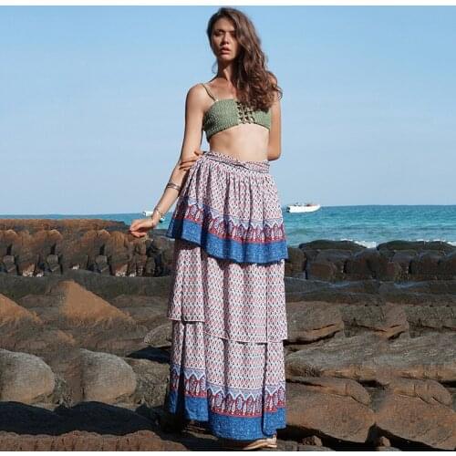 Summer Womens Beach High Waist Skirt Bohemian Ladies Plus Size Skirt Printed Chiffon Fashion Casual Vintage Free Shipping