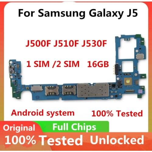 For Samsung Galaxy J5 Motherboard 1 / 2 SIM J500F J510F J530F Original Unlocked Logic Board Main Logicboard Full Chips Android