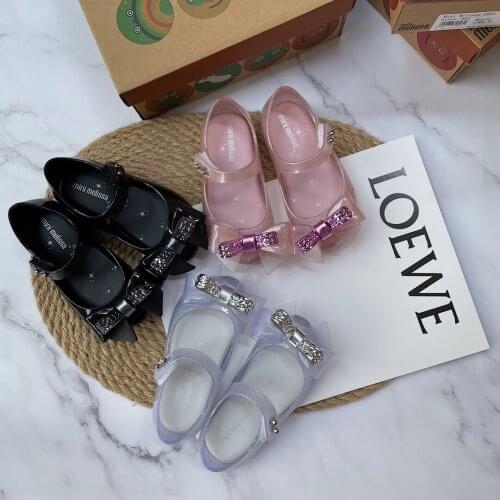 Mini Melissa 2021 Girls Shoes Top Quality Princess Bow Jelly Shoes Toddler Fashion Soft Candy Shoes Non-slip Beach Sandal HMI055