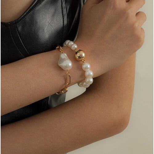 Fashion Vintage Baroque Imitation Pearl Chain Bracelet Set for Women Multilayer Beads Chain Bracelet Bangle On Hand Jewelry Gift