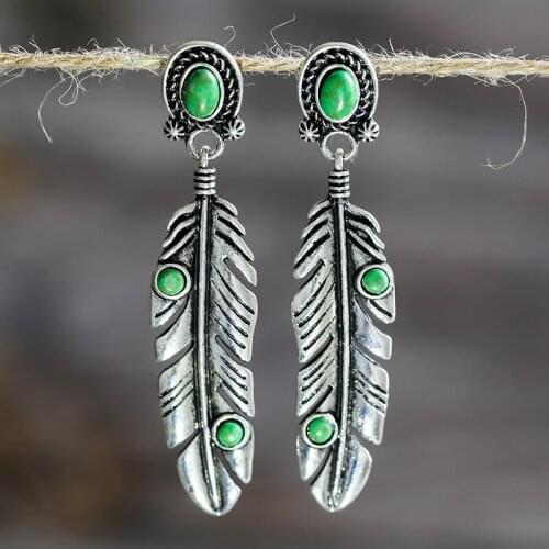 Fashion Women Dangle Earrings Vintage Bohemian Style Silver Color Feather Drop Earrings Jewelry Aretes De Mujer Modernos 2020