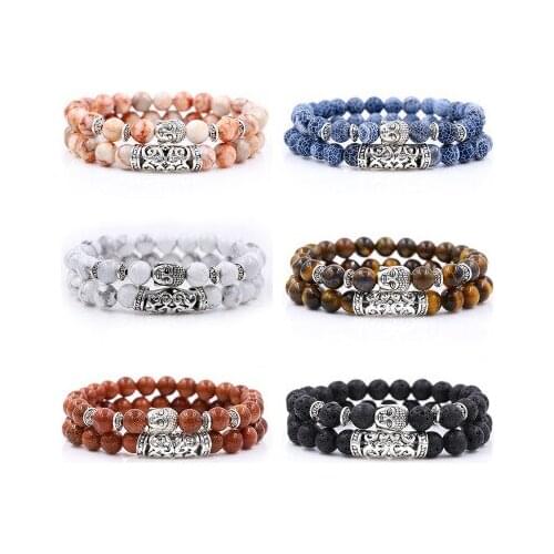 Creative personality natural energy stone hand wearing UFO Buddha head round tube bracelet set accessories wholesale