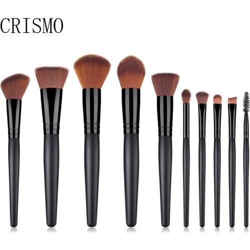 CRISMO 10PCS Brown Synthetic Hair Makeup Brush Set Big Powder Foundation Blusher Eye Shadow Highlight Make Up Brush Tool